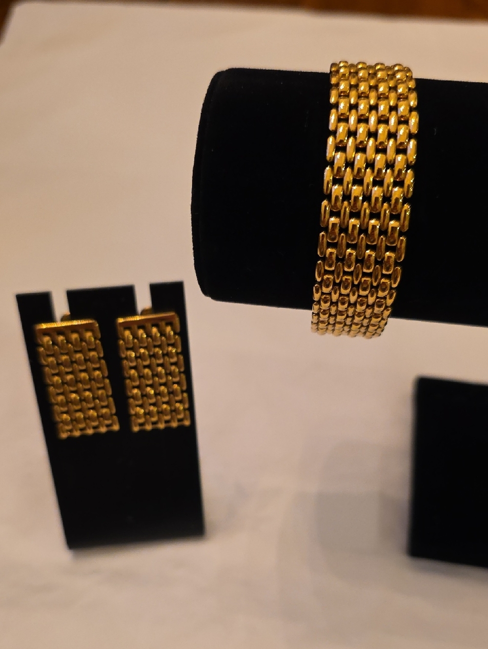 Monet Vintage Gold Tone Chain Bracelet And Earrings Set